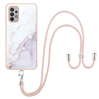 Marble Pattern Design Soft TPU Electroplating Bumper IMD Protective Phone Case with Lanyard for Samsung Galaxy A32 4G (EU Version)