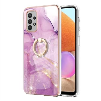 360 Degree Rotary Ring Kickstand TPU Back Cover IMD Marble Pattern IML Electroplating Phone Case for Samsung Galaxy A32 4G (EU Version)