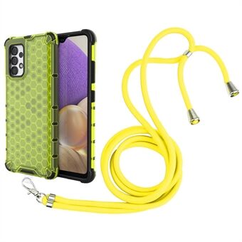 Phone Cover with Hanging String Hard PC+TPU Honeycomb Texture Phone Case for Samsung Galaxy A32 4G (EU Version)