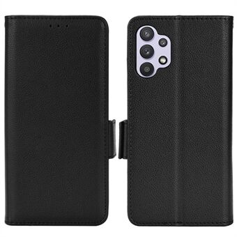 Litchi Texture Folio Flip Phone Case Scratch Resistant PU Leather Protective Cover with Stand Wallet for Samsung Galaxy A32 4G (EU Version)