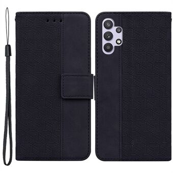 For Samsung Galaxy A32 4G (EU Version) Geometry Imprinted Stand Phone Cover PU Leather Wallet Flip Case