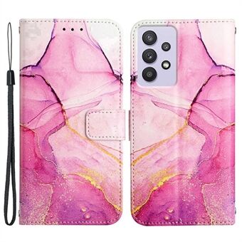 YB Pattern Printing Series-5 for Samsung Galaxy A32 4G (EU Version) Marble Pattern PU Leather Wallet Phone Cover Stand Feature Flip Full Body Protective Case with Strap