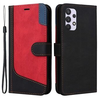 For Samsung Galaxy A32 4G (EU Version) Full Covering Magnetic Clasp Tri-color Splicing PU Leather Phone Case Drop-proof Flip Stand Wallet Cover