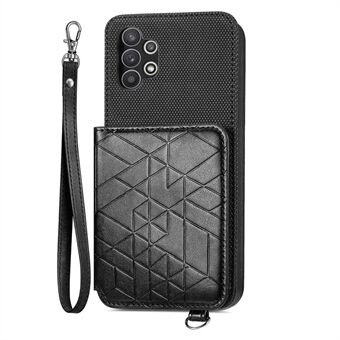 Phone Case with Strap for Samsung Galaxy A32 4G (EU Version), Kickstand PU Leather + TPU Geometry Imprinted Wallet Cover