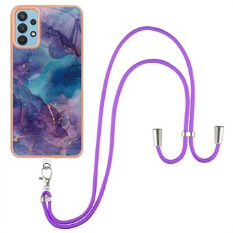 For Samsung Galaxy A32 4G (EU Version) IMD Phone Case YB IMD Series-18 Style E Electroplating Marble Pattern 2.0mm TPU Cover with Lanyard