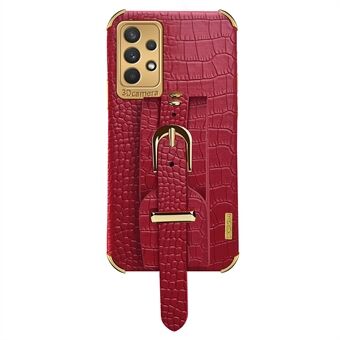 Crocodile Texture Electroplating Case for Samsung Galaxy A32 4G (EU Version) Precise Cutout Phone Case with Hand Strap Kickstand