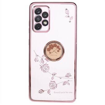 For Samsung Galaxy A32 4G (EU Version) / 5G Flower Pattern TPU Case Rhinestone Kickstand Electroplating Phone Cover