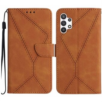 HT05 PU Leather Case for Samsung Galaxy A32 4G (EU Version) Imprinted Line Wallet Stand Skin-touch Cover