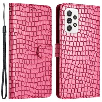 Magnetic Clasp Shell for Samsung Galaxy A32 4G (EU Version) , Phone Leather Wallet Stand Cover Crocodile Texture Case with Strap