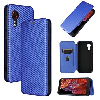 Anti-scratch Carbon Fiber Texture Auto-absorbed Leather Phone Case Stand for Samsung Galaxy Xcover 5