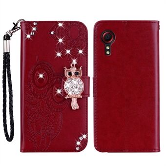 Owl Imprint Rhinestone Decor Wallet Leather Cover for Samsung Galaxy Xcover 5