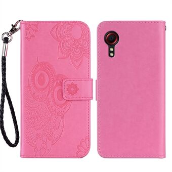 Owl & Flower Imprinted Leather Wallet Stand Phone Case for Samsung Galaxy Xcover 5