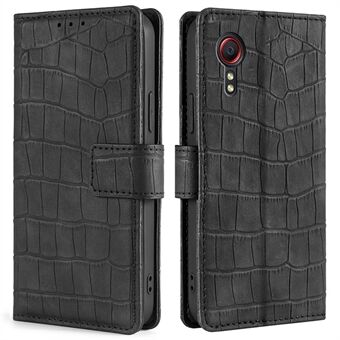 Full Protection Crocodile Surface PU Leather Phone Case Wallet Stand Shell for Samsung Galaxy Xcover 5 - Black