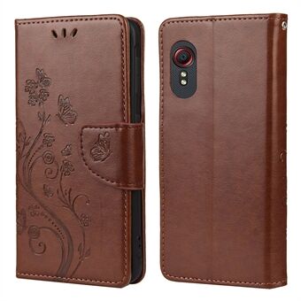 Butterflies and Flower Imprinted Leather Wallet Stand Case for Samsung Galaxy Xcover 5