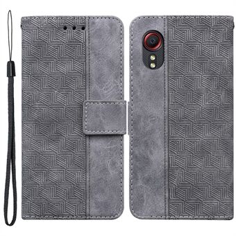 For Samsung Galaxy Xcover 5 PU Leather Cover + Inner TPU Case Geometry Imprinted Wallet Stand Phone Shell