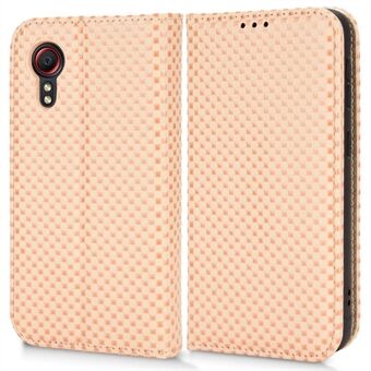 For Samsung Galaxy Xcover 5 Anti-scratch Leather Phone Cover Grid Texture Magnetic Auto Closing Stand Design Wallet Phone Case