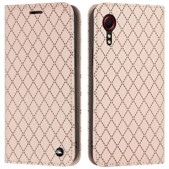 RFID Blocking Protective Cover for Samsung Galaxy Xcover 5, Rhombus Embossing Litchi Texture PU Leather Shell Flip Stand Wallet Phone Case