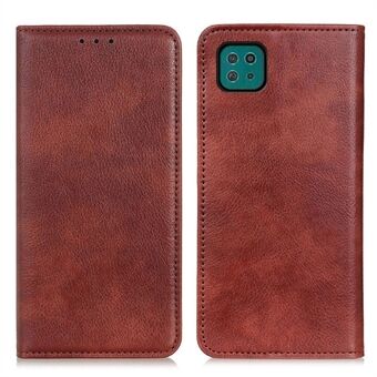 Auto-absorbed Litchi Texture Split Leather Stand Case Cover with Wallet for Samsung Galaxy A22 5G (EU Version) - Brown