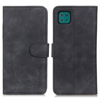 KHAZNEH Wallet Design Retro Grain Style PU Leather Case with Stand for Samsung Galaxy A22 5G (EU Version) - Black