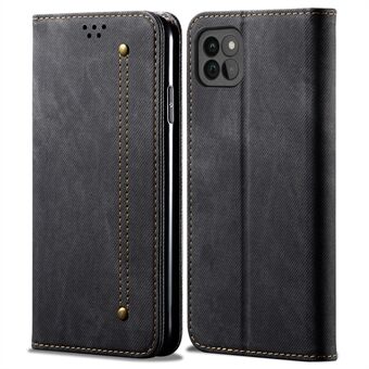 Jeans Cloth Texture Leather Phone Case Wallet Stand Cover for Samsung Galaxy A22 5G (EU Version)