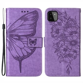 For Samsung Galaxy A22 5G (EU Version) Imprint Butterfly Leather Wallet Stand Case