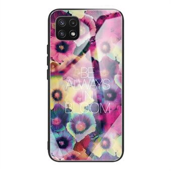 Pattern Printing Design Tempered Glass Back Cover + TPU Bumper Protective Phone Case for Samsung Galaxy A22 5G (EU Version)