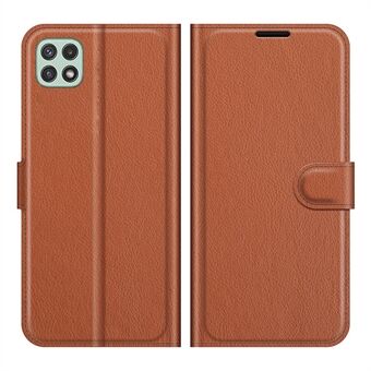 Folio Flip Litchi Skin Drop-Proof Leather Wallet Design Leather Case Stand Cover for Samsung Galaxy A22 5G (EU Version)