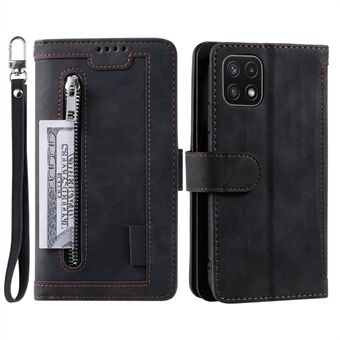 9 Card Slots PU Leather Cell Phone Stand Case Wallet Cover with Strap for Samsung Galaxy A22 5G (EU Version)