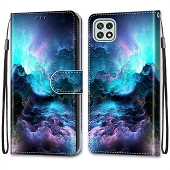 Anti-Collision Foldable Stand Pattern Printing Leather Cover Wallet Phone Case with Handy Strap for Samsung Galaxy A22 5G (EU Version)