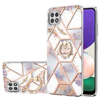 For Samsung Galaxy A22 5G (EU Version) IMD Design Marble Pattern Soft TPU Phone Cover Case with Ring Kickstand