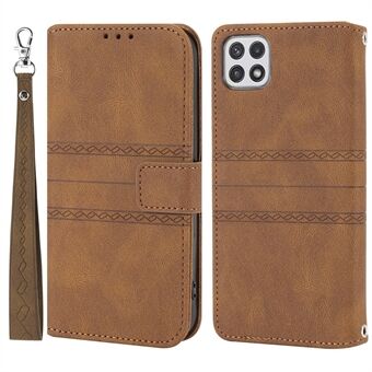 Wallet Stand Design Imprint Pattern Leather Phone Cover Protector for Samsung Galaxy A22 5G (EU Version)