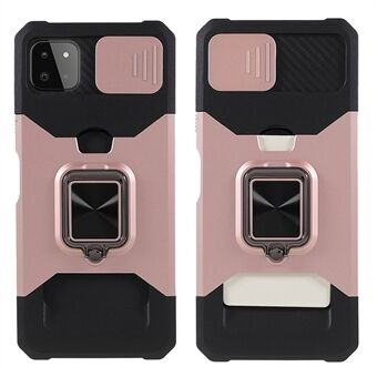 Camera Slider Ring Kickstand Design Hybrid Phone Case Shell with Card Holder for Samsung Galaxy A22 5G (EU Version)