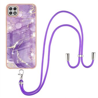 Marble Pattern Printing IMD Ultra Slim Soft TPU Electroplating Case with Lanyard for Samsung Galaxy A22 5G (EU Version)