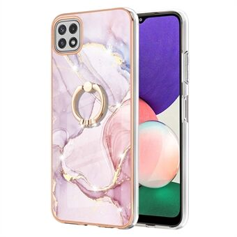 Hemming Design Electroplating Flexible TPU Cover IML IMD Marble Pattern Phone Case with Kickstand for Samsung Galaxy A22 5G (EU Version)