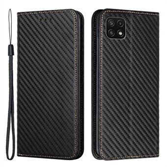 Carbon Fiber Texture PU Leather Auto-absorbed Stand Wallet Flip Phone Case Protector for Samsung Galaxy A22 5G (EU Version)