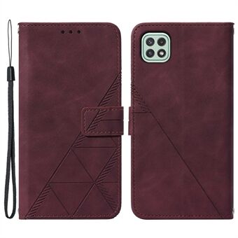 Imprinting Lines PU Leather Cover + Soft TPU Phone Case Wallet Stand Cover with Strap for Samsung Galaxy A22 5G (EU Version)