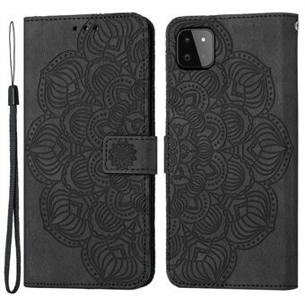 For Samsung Galaxy A22 5G (EU Version) PU Leather Wallet Case Mandala Flower Imprinted Folio Flip Stand Phone Cover