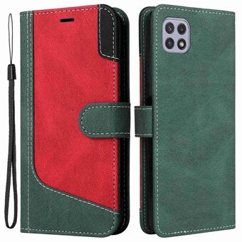 For Samsung Galaxy A22 5G (EU Version) Anti-scratch Phone Cover Tri-color Splicing Magnetic Clasp PU Leather Cover Shell Drop-proof Phone Wallet Stand Case