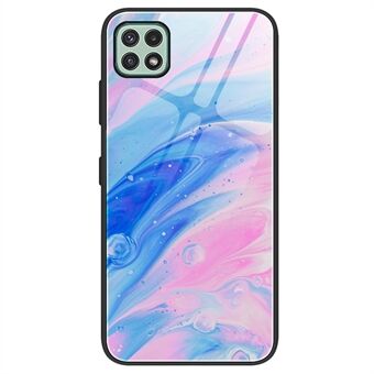 For Samsung Galaxy A22 5G (EU Version) Marble Pattern Phone Case Tempered Glass + PC + TPU Hybrid Protective Cover