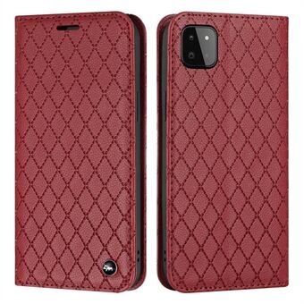 For Samsung Galaxy A22 5G (EU Version) RFID Blocking Phone Case, Magnetic Auto-absorbed Litchi Texture PU Leather Rhombus Embossment Full Coverage Cellphone Cover with Stand Wallet