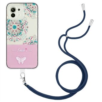 For Samsung Galaxy A22 5G (EU Version) Embossed Lacquered Butterfly Pattern Slim Case Soft TPU Shock-Absorbing Cover with Lanyard