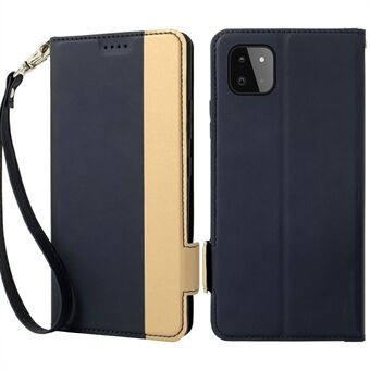 For Samsung Galaxy A22 5G (EU Version) Contrast Color Stand Card Holder Phone Case PU Leather Dual Magnetic Clasp Cover