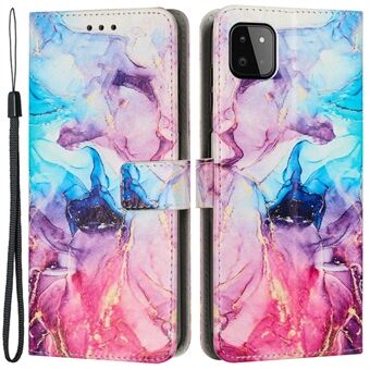 For Samsung Galaxy A22 5G (EU Version) Marble Pattern Printing PU Leather Phone Shockproof Case Magnetic Clasp Flip Stand Wallet Cover