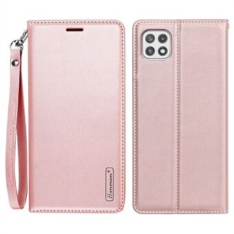 HANMAN Minor Series for Samsung Galaxy A22 5G (EU Version) Shockproof PU Leather Wallet Cover Foldable Stand Cell Phone Case