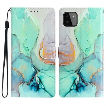 For Samsung Galaxy A22 5G (EU Version) PU Leather Magnetic Closure Pattern Printing Phone Case Stand Function Wallet Style Flip Cover with Strap