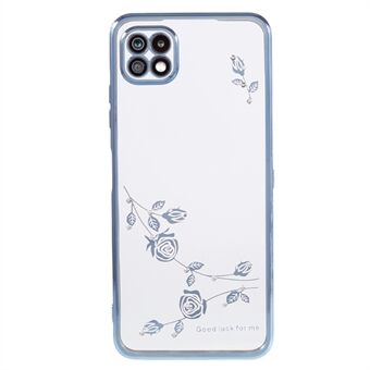 For Samsung Galaxy A22 5G (EU Version) Phone Shell Flower Pattern Electroplating Cover Rhinestone Decor TPU Phone Case