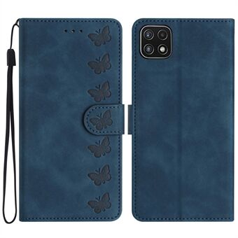 For Samsung Galaxy A22 5G (EU Version) PU Leather Stand Wallet Phone Case Butterfly Imprinted Drop-proof Cover