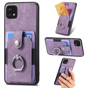 For Samsung Galaxy A22 5G (EU Version) Kickstand PU Leather+PC+TPU Card Slot Cover Ring Holder Phone Case