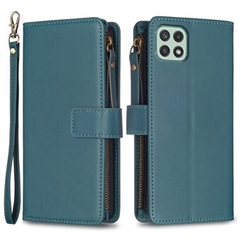 BF Style-19 for Samsung Galaxy A22 5G (EU Version) PU Leather Case Zipper Pocket Phone Cover with Stand Wallet