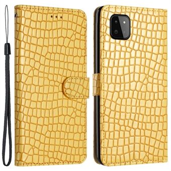 For Samsung Galaxy A22 5G (EU Version) Leather Wallet Phone Case Crocodile Texture Stand Flip Cover with Strap